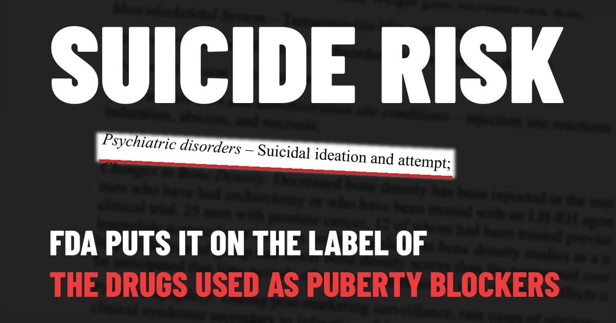The FDA-approved 2026 Lupron label, with the line \"Psychiatric disorders – Suicidal ideation and attempt\" marked in red