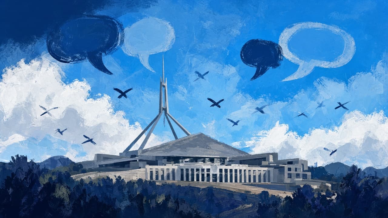Editorial illustration of Australian Parliament House in Canberra