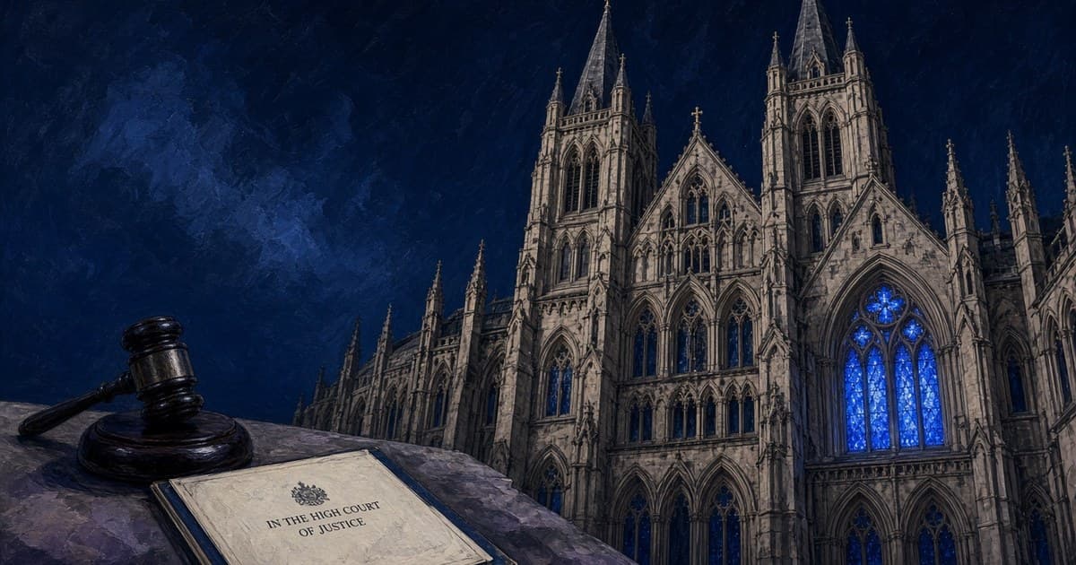 Editorial illustration of the Royal Courts of Justice in London