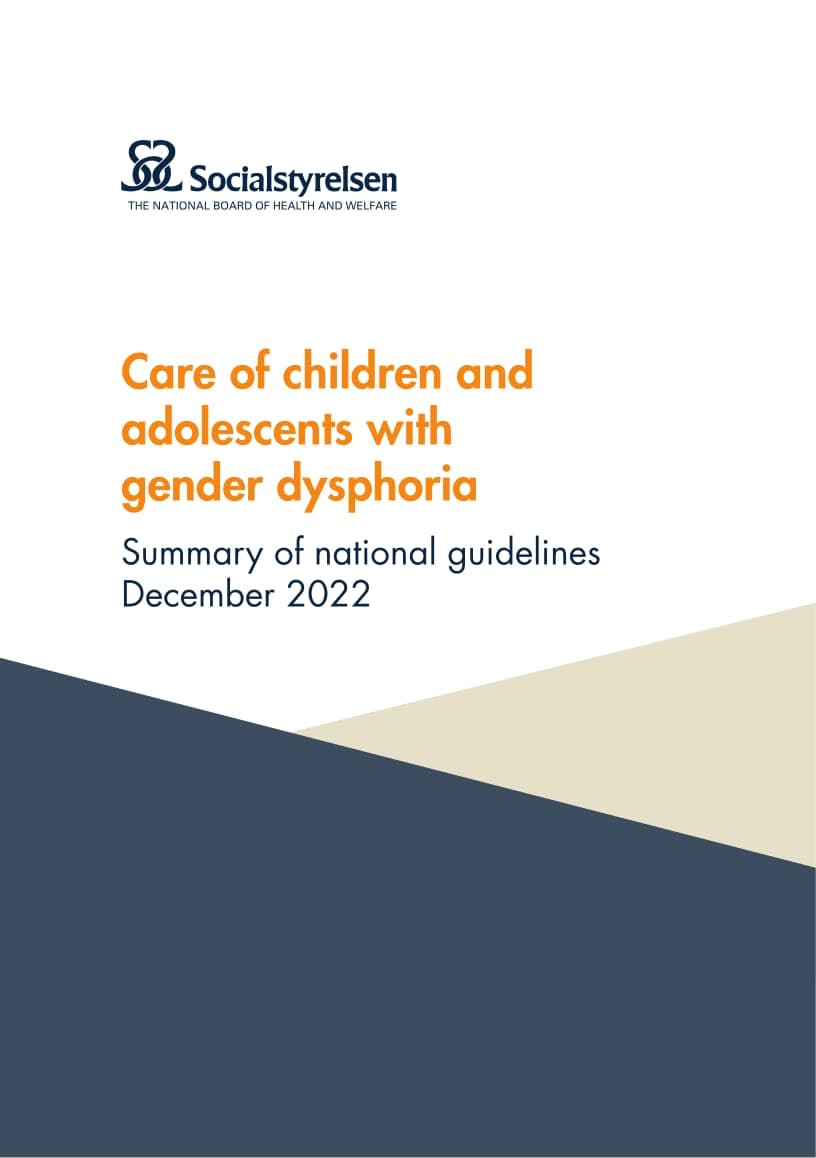 Cover of Socialstyrelsen’s English summary: Care of children and adolescents with gender dysphoria, December 2022